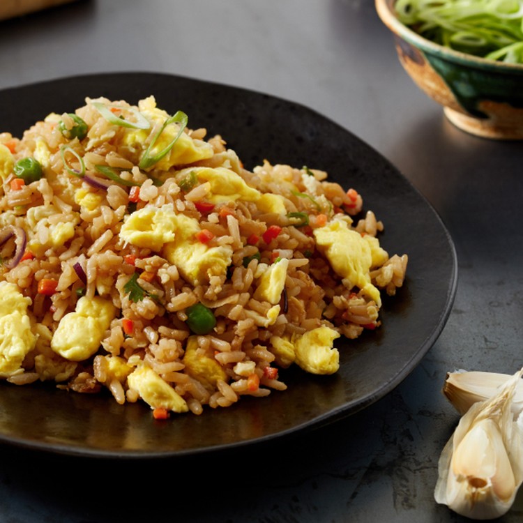 JUST Egg fried rice on a black plate